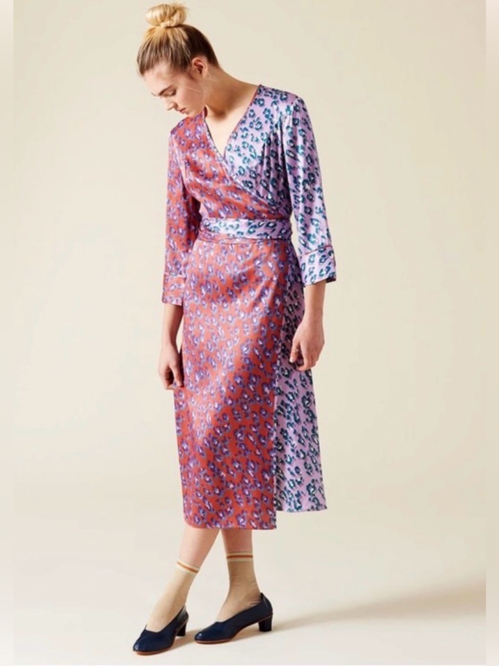 Rachel Antonoff Willow Wrap Midi Leopard Block Print dress size S